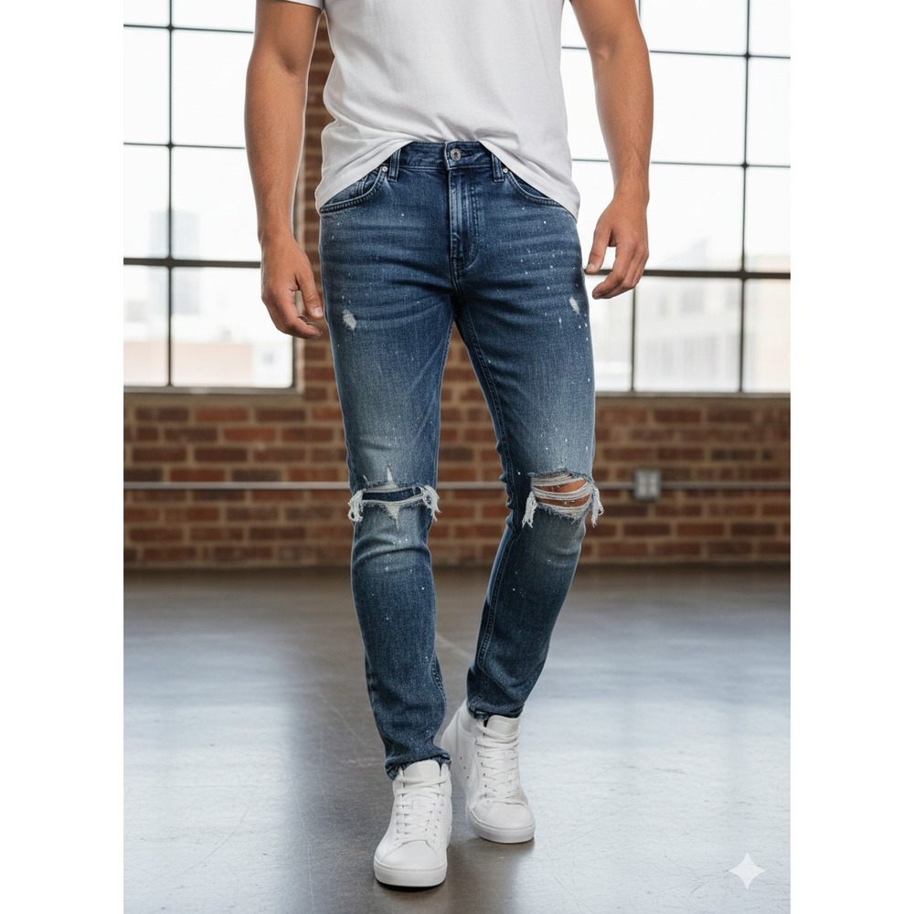 Pacsun Los Angeles Jeans Mens Size 28x30 Blue Distressed Skinny Fit Straight Leg